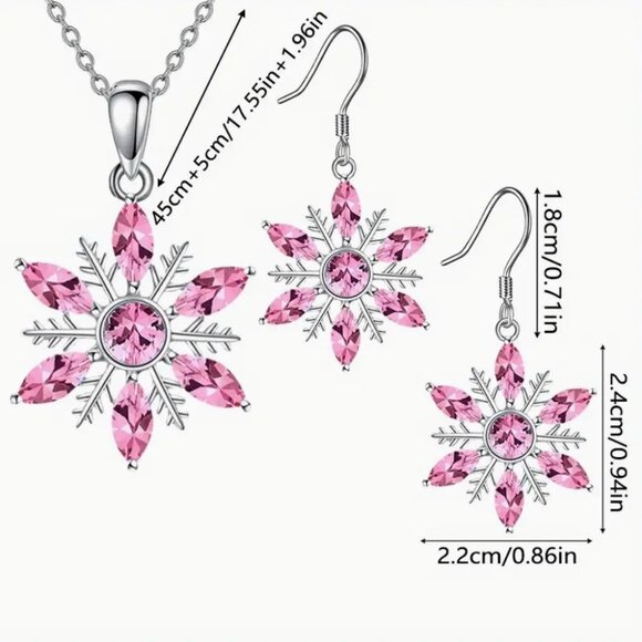 Snowflake Pink Crystal Necklace & Earrings Set - Picture 2 of 2